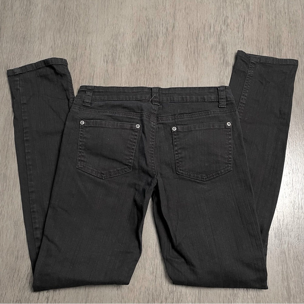 Forever 21 Skinny Jeans Size 26 Black Stretch Slim Denim High Rise Bronze Rivets